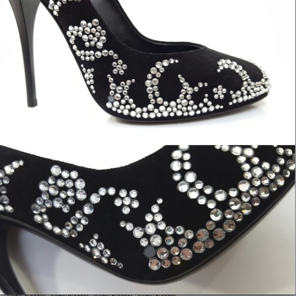 Giuseppe Zanotti Black Crystal Embellished Suede Pumps - Picture 2 of 7